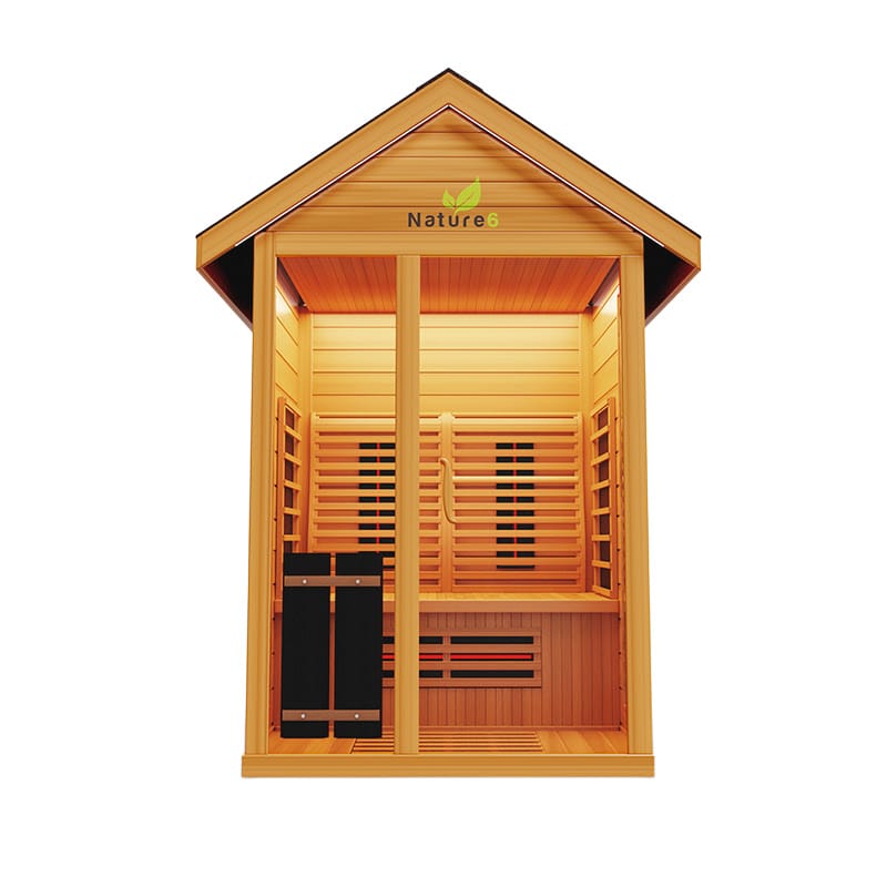 Front Facing View Of The Medical Saunas 3-Person Nature 6 Ultra Full Spectrum Outdoor Dry Sauna