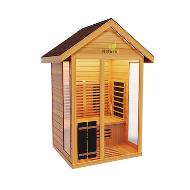 Left Angled View Of The Medical Saunas 3-Person Nature 6 Ultra Full Spectrum Outdoor Dry Sauna