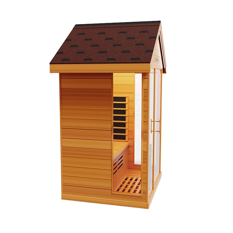 Left Side Facing View Of The Medical Saunas 3-Person Nature 6 Ultra Full Spectrum Outdoor Dry Sauna