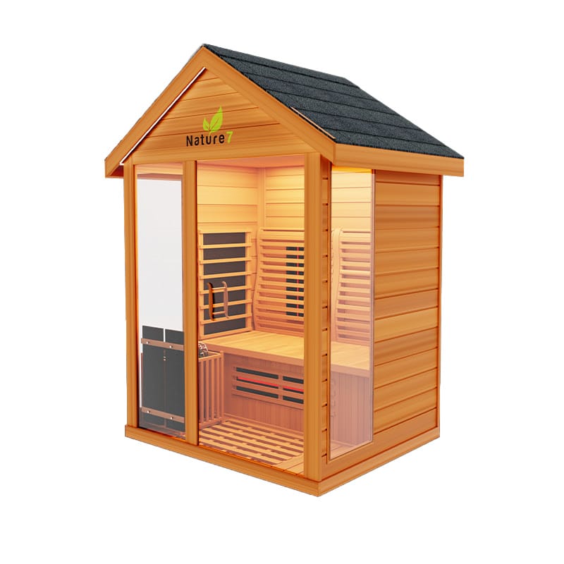 Roof Top Right Angled View Of The Medical Saunas 4-Person Nature 7 Ultra Full Spectrum Outdoor Hybrid Dry And Steam Sauna