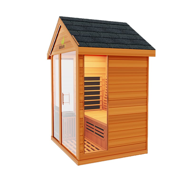 Right Side View Of The Medical Saunas 4-Person Nature 7 Ultra Full Spectrum Outdoor Hybrid Dry And Steam Sauna