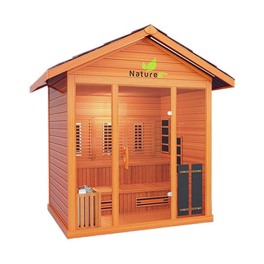 Angled Left View Of The Medical Saunas 6-Person Nature 8 Plus Ultra Full Spectrum Outdoor Hybrid Dry And Steam Sauna