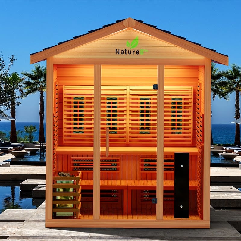 Medical Saunas 6-Person Nature 8 Plus Ultra Full Spectrum Outdoor Hybrid Dry And Steam Sauna In Backyard Next To Pool