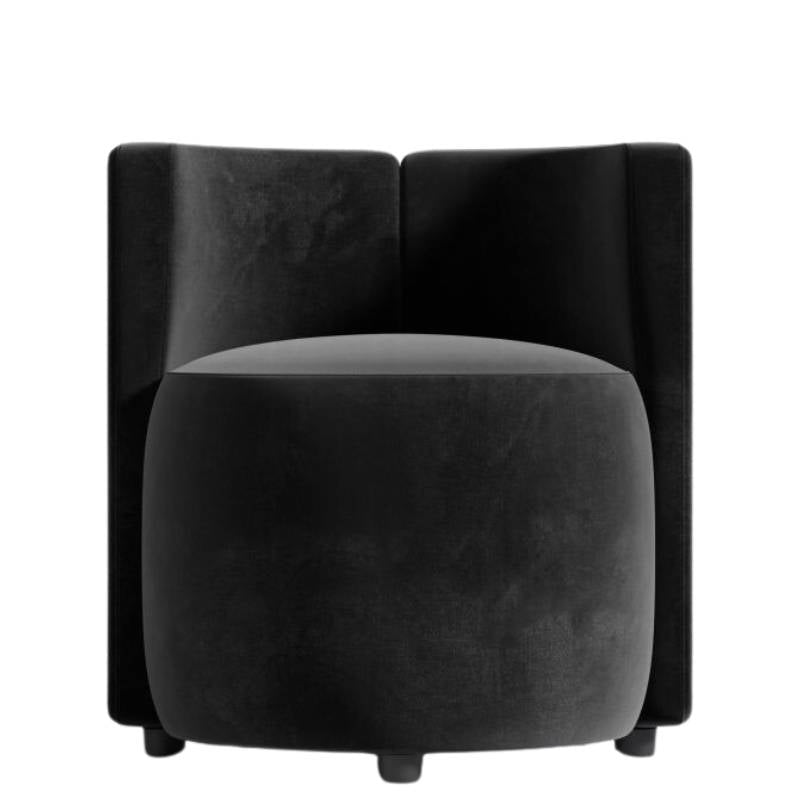 Front Facing View of The Nova Lounge Chair in Black Plush Velvet Fabric