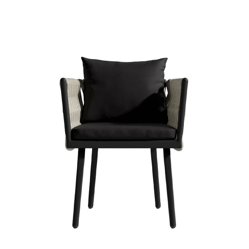 Front Facing View Of The Pierre Outdoor Dining Chair In Arcadia Fabric And Black Frame