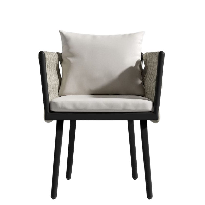 Front Facing View Of The Pierre Outdoor Dining Chair In Palisades Fabric And Black Frame