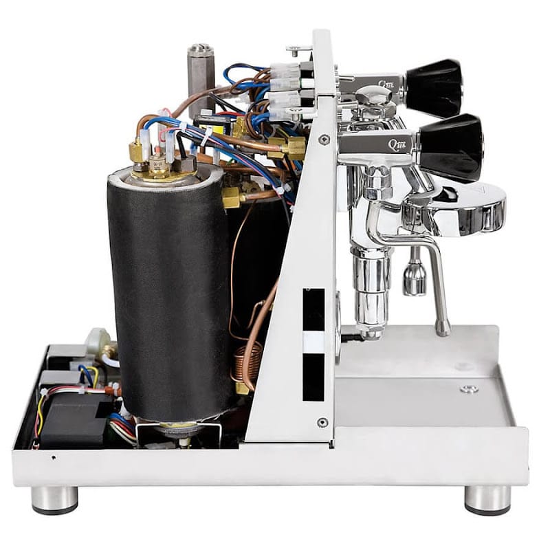 Left Side Facing View Of The Quick Mill QM67 Evo Dual Boiler Home Espresso Machine With Cover Removed To See Components