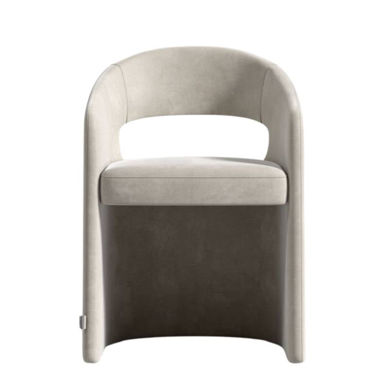 Front Facing View of The Rhea Dining Chair in Latte Fabric and Color