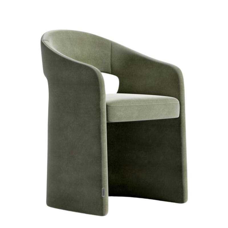 Angled Side View of The Rhea Dining Chair in Verdant Fabric and Color