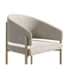 Angled Close Up Side View of The Solana Dining Chair in Latte Fabric and Antique Brushed Brass Base