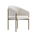 Angled Side View of The Solana Dining Chair in Pearl Fabric and Antique Brushed Brass Base