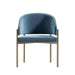 Front Facing View of The Solana Dining Chair in Solstice Fabric and Antique Brushed Brass Base