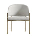 Front Facing View of The Solana Dining Chair in Trento Eggshell Fabric and Antique Brushed Brass Base