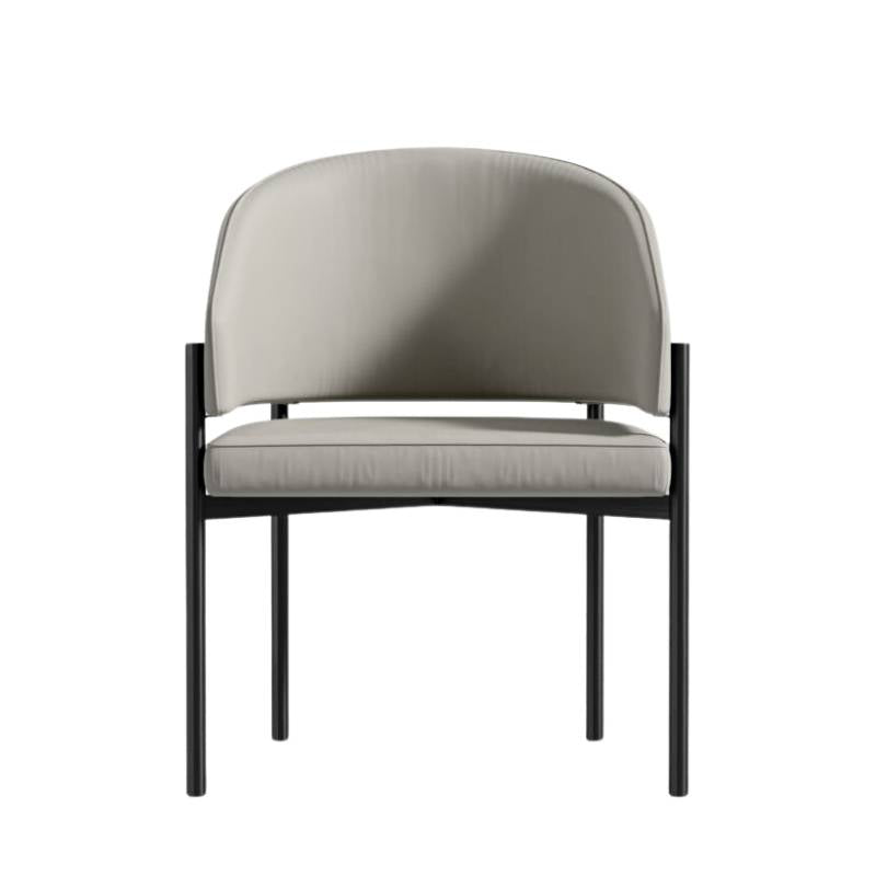 Front Facing View of The Solana Dining Chair in Trento Taupe Fabric and Black Base