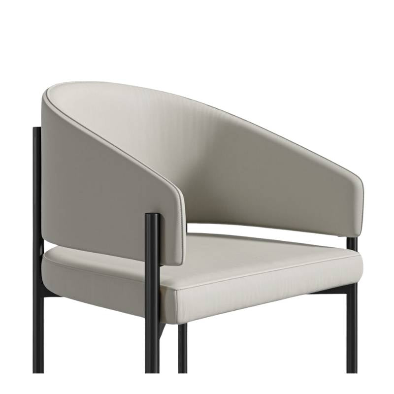 Angled Close Up View of The Solana Dining Chair in Trento Taupe Fabric and Black Base