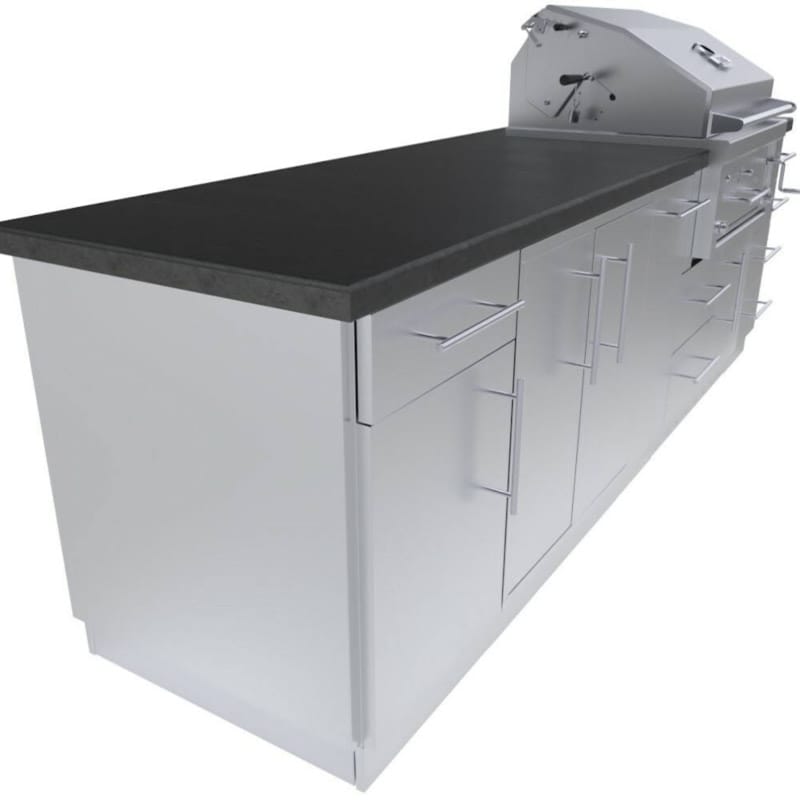 Angled Left Side Facing View Of The Sunstone ALAMO 9 Foot Outdoor Kitchen Island Hybrid Grill