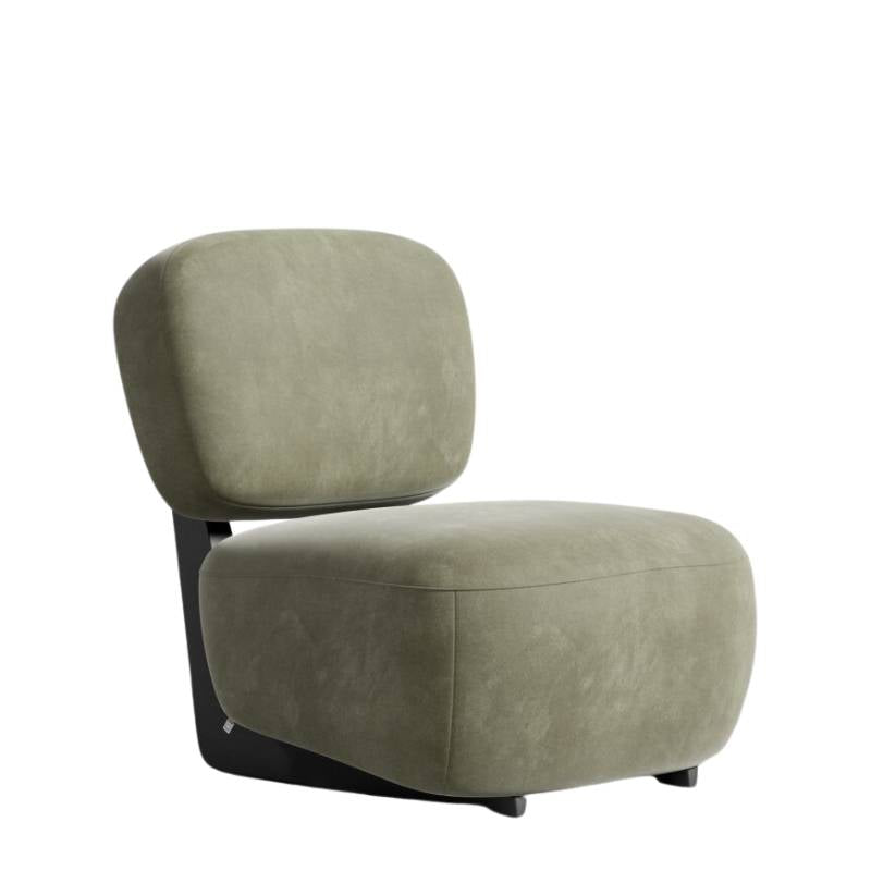 Angled Side View of The Toro Lounge Chair in Sage Vegan Suede  Fabric