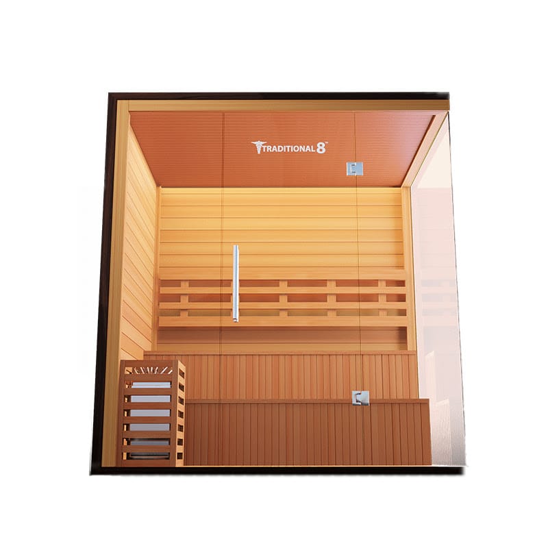 Angled Front Facing View Of The Medical Saunas 6-Person Traditional 8 Plus Indoor Steam Sauna