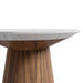 Close Up View of The Winston Side Table Walnut Veneer With White Marble Top