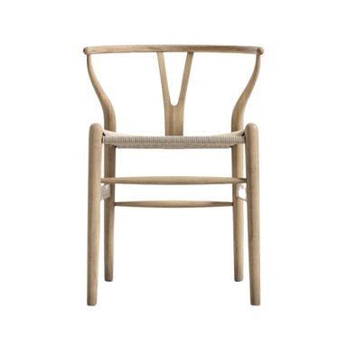 Front Facing View of The Wishbone Chair in Natural Seat Cord and Natural Wood Finish