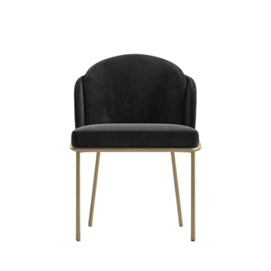 Front Facing View of The Angelo Dining Chair in Black Fabric and Brass Base