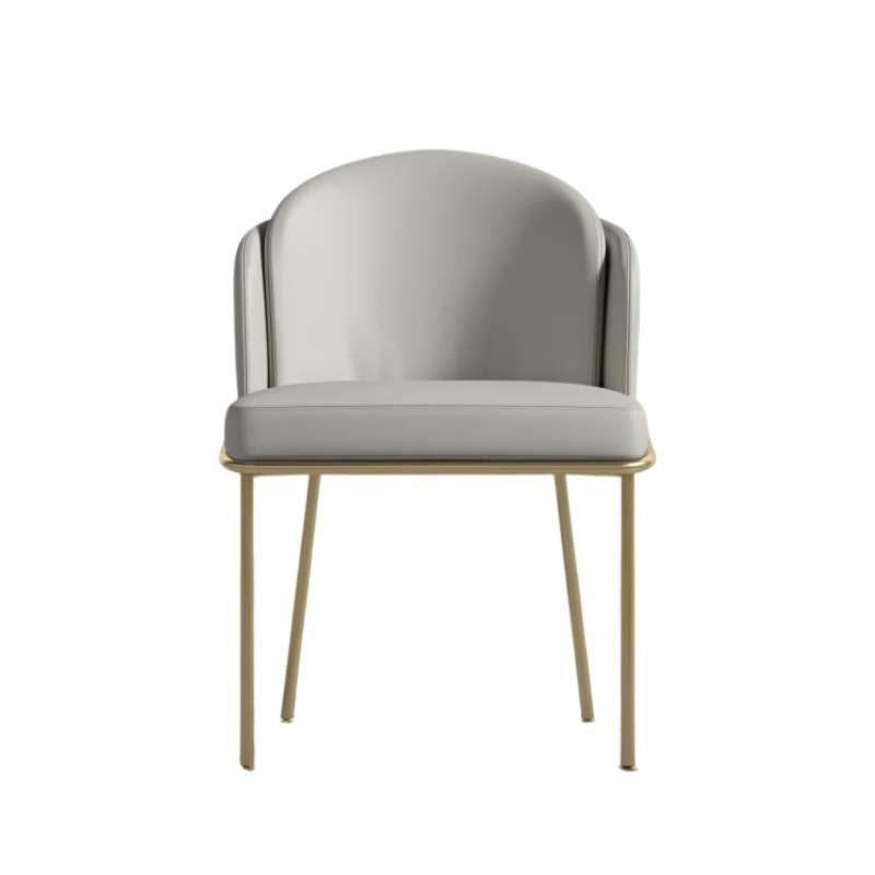 Front Facing View of The Angelo Dining Chair in Trento Taupe Fabric and Brass Base