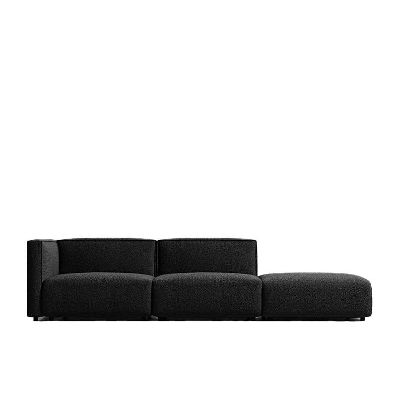 Front Facing View of The Arya Modular Sofa With Open End in Caviar Fabric and Color