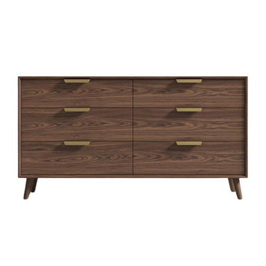 Front Facing View of The Asher Wide Dresser in a Walnut Veneer Finish