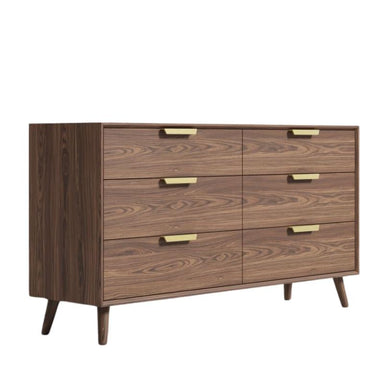 Angled Side View of The Asher Wide Dresser in a Walnut Veneer Finish