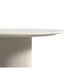 Close Up View of The Athena Dining Round Table In White Travertine and Alabaster Matte Lacquer Wood Finish