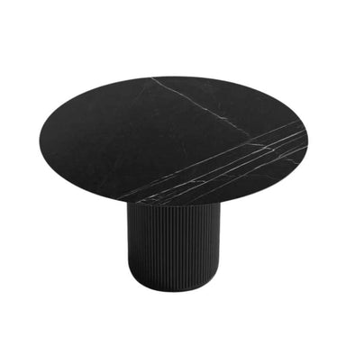 Top View of The Athena Dining Round Table In Black Marble and Ebony Wood Finish