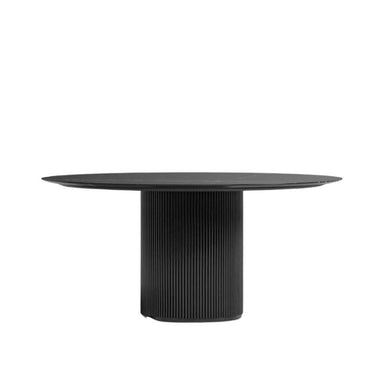 Front Facing View of The Athena Dining Round Table In Black Marble and Ebony Wood Finish