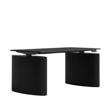 Angled Side View of The Athena Standing Desk Set With Black Base and Ebony Wood Finish