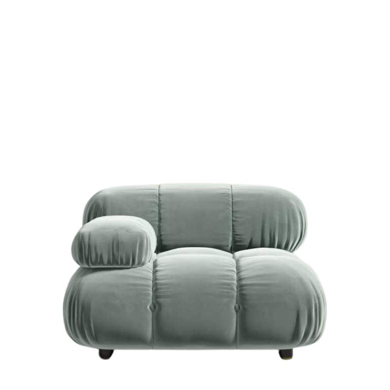 Front Facing View of The Belia Left Arm Modular Sectional Piece With Moonstone Fabric