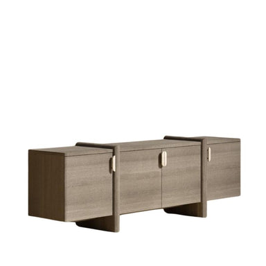 Angled Side View of The Cassia Entryway Console Grey Oak Color