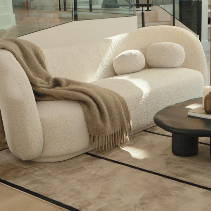 Close Up of The Diane Sofa in Pearl Fabric and Color in a Living Room 