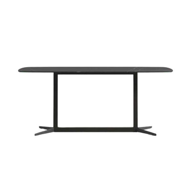 Front Facing View of Elaine Dining Table With Black Pietra Ceramic Surface and Black Base