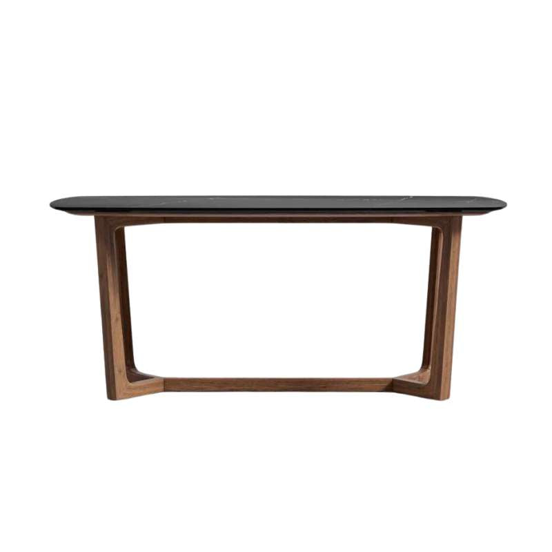 Front Facing View of The Evelyn Dining Table in Black Marble