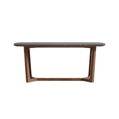 Front Facing View of The Evelyn Dining Table in Black Pietra Ceramic