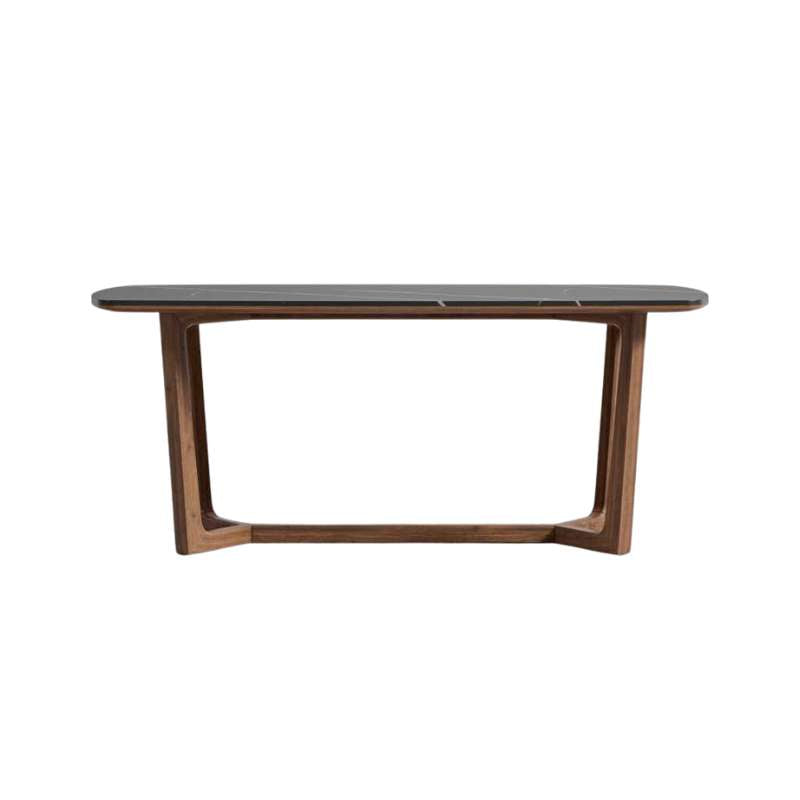 Front Facing View of The Evelyn Dining Table in Black Pietra Ceramic