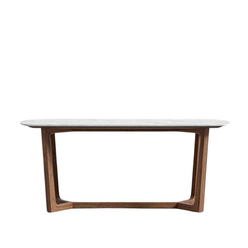 Front Facing View of The Evelyn Dining Table in White Carrara Marble