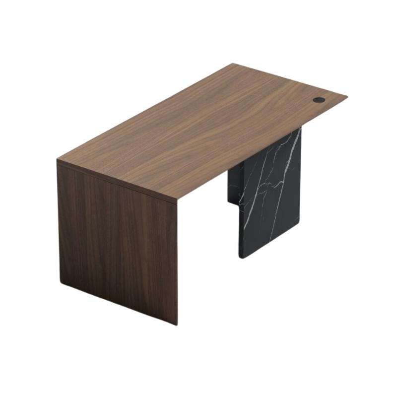 Top View of The Gia Desk With Walnut Veneer Finish and Black Pietra Ceramic Base