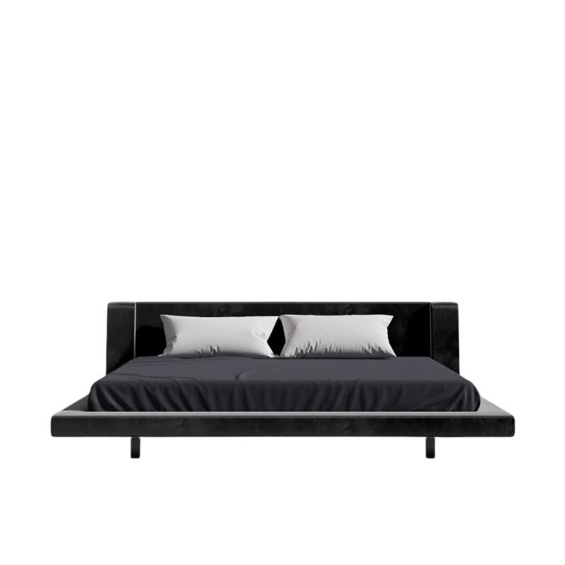 Front Facing View of The Harper Bed With Black Plush Velvet Fabric