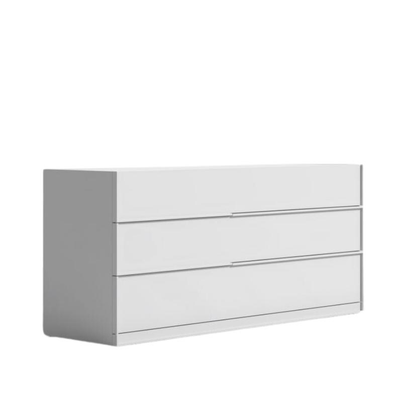 Angled Side View of The Hunter Wide Dresser in a Glossy White Lacquer Finish