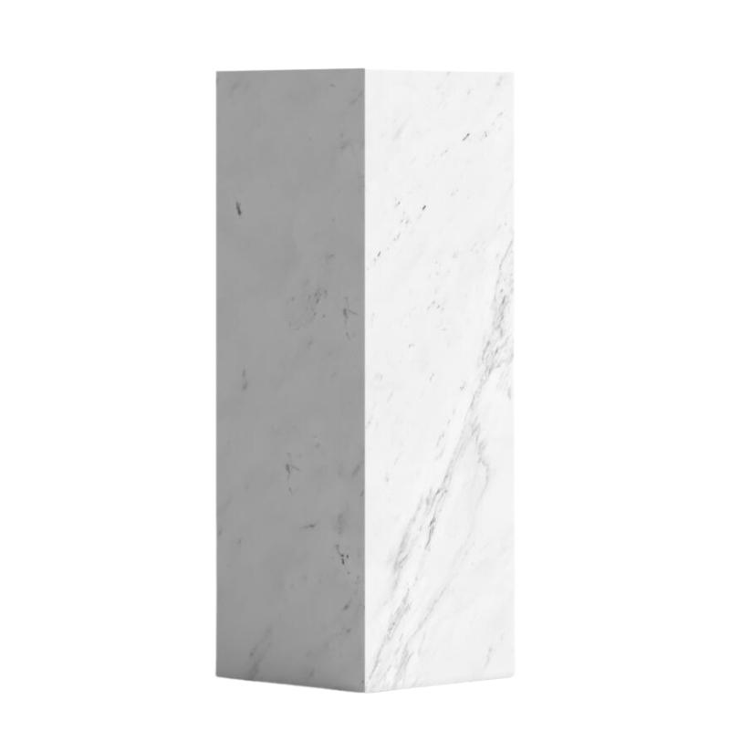 Angled View of The Liza Pedestal in White Carrara Marble