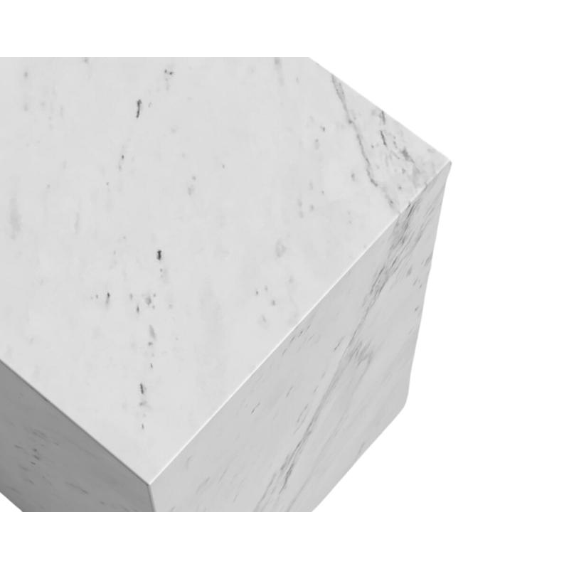 Top Facing Close Up View of The Liza Side Table in White Carrara Marble