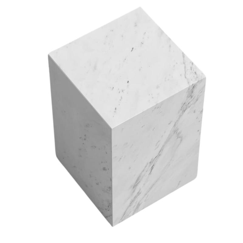 Top Facing View of The Liza Side Table in White Carrara Marble