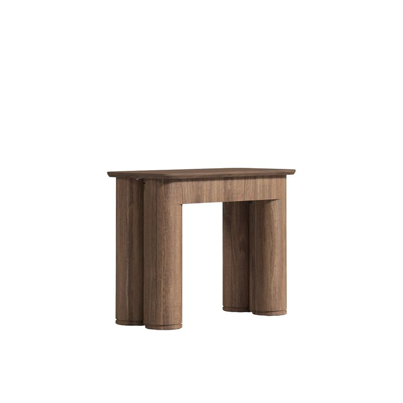 Angled View of The Maia Extendable Dining Table in Walnut Veneer With No Leaves Installed