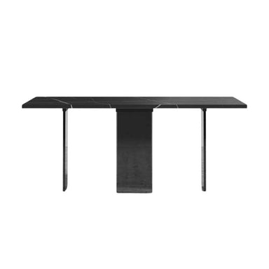 Front Facing View of The Marbella Dining Table With a Black Pietra Ceramic Surface