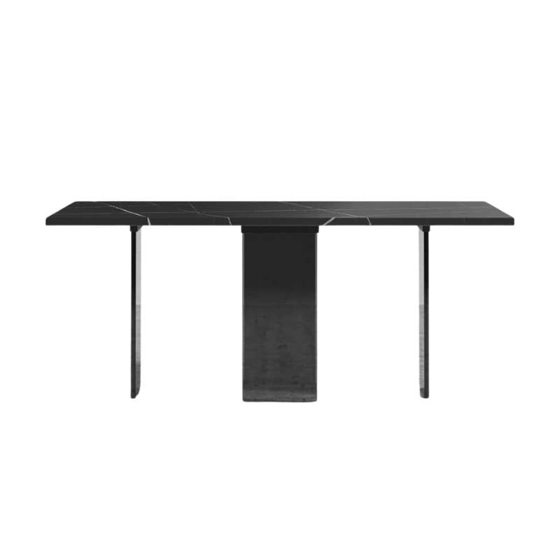 Front Facing View of The Marbella Dining Table With a Black Pietra Ceramic Surface